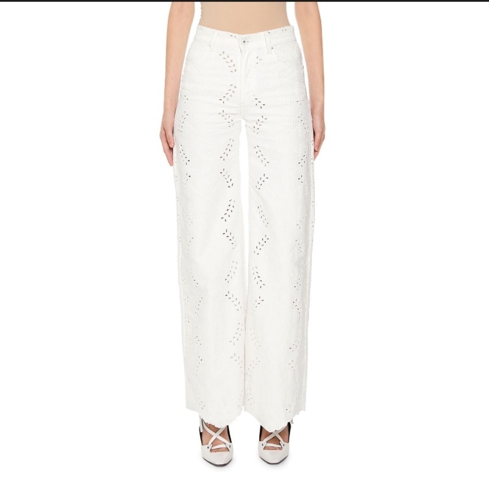 NWT OFF-WHITE White Sangallo Eyelet Embroidered High-rise Straight-leg Jeans